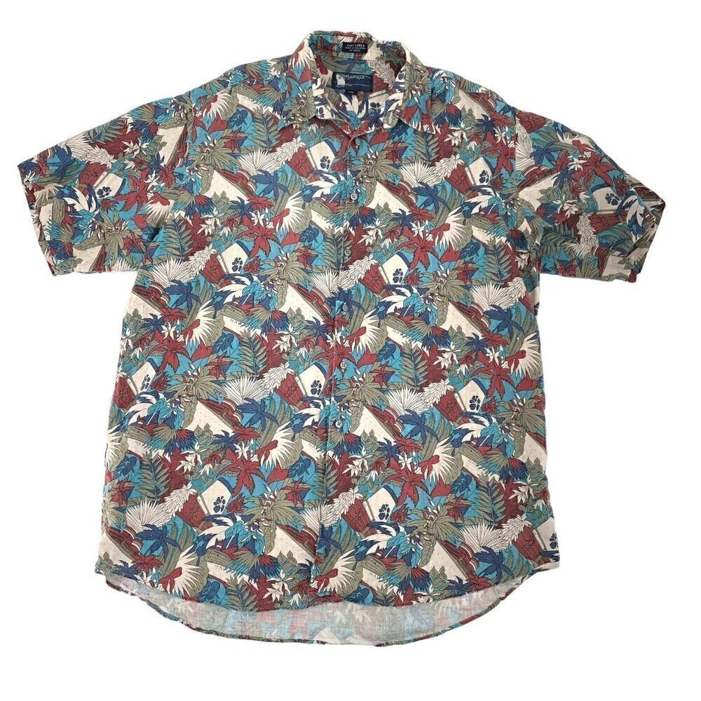 Nordstrom Atlantique 100% Linen Hawaiian Hawaii Print Shirt Colorful size Large
